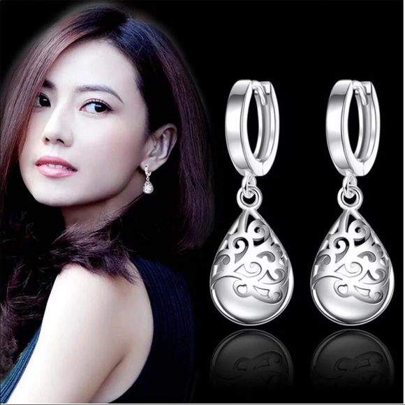 925 Sterling Silver Pink Opal Tears Drop Earrings - Picture 4 of 4